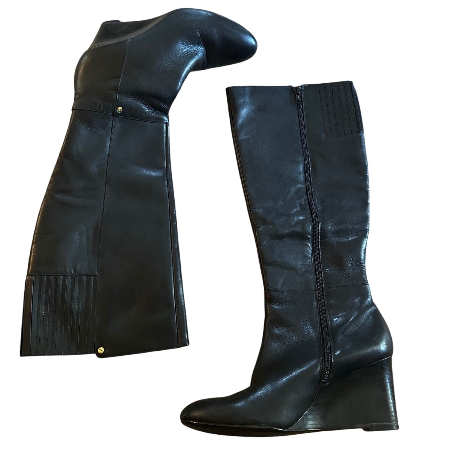 Lauren Ralph Lauren Tamora Black Leather Knee High Boots Women's 8